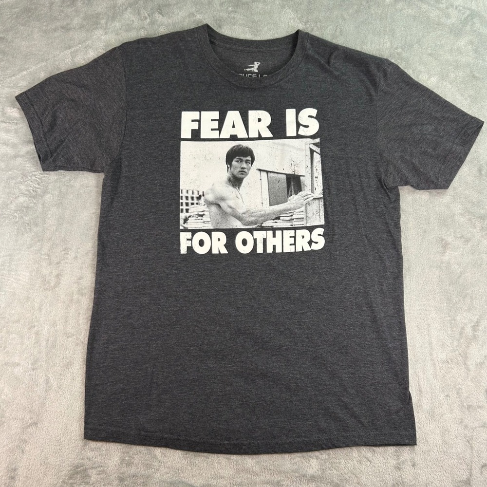 Bruce Lee Fear Is For Others Graphic T-Shirt Mens Large Charcoal Martial Arts